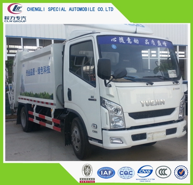 China New Yuejin 4cbm Garbage Compactor Garbage Truck 