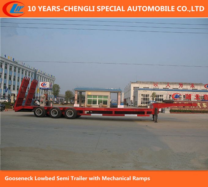 50ton-60ton Gooseneck Lowbed Semi Trailer with Mechanical Ramps Images 1