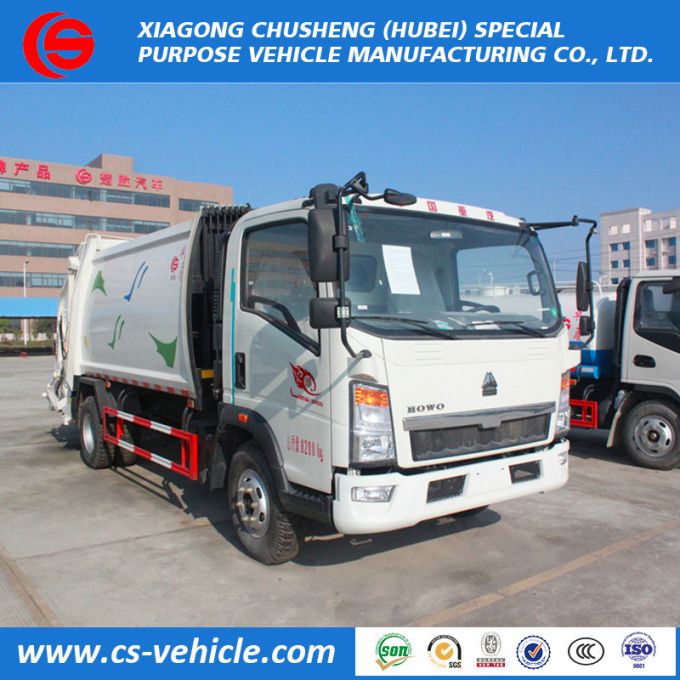 China Rear Loader HOWO 8cbm Capacity Compactor Garbage Trucks Promotional 