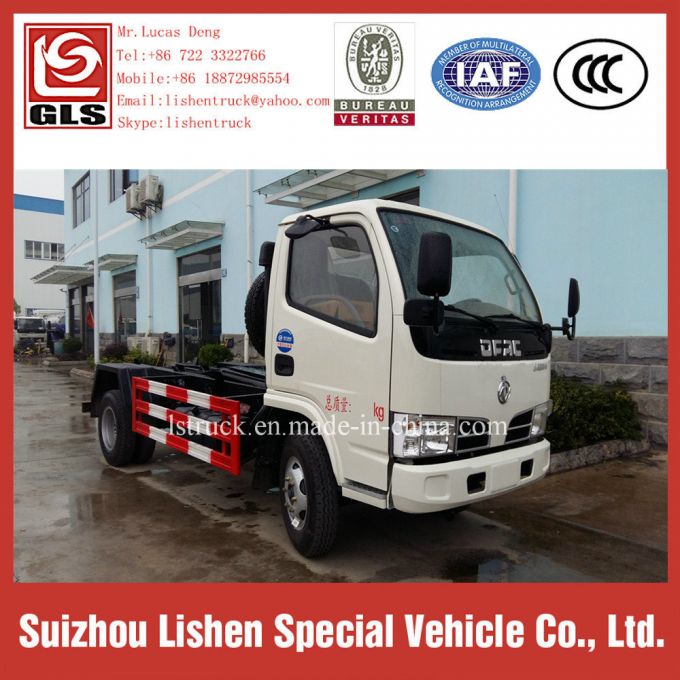 Small Hook Arm Dongfeng Garbage Truck 125HP 4 Cbm Roll Rubbish Vehicle 