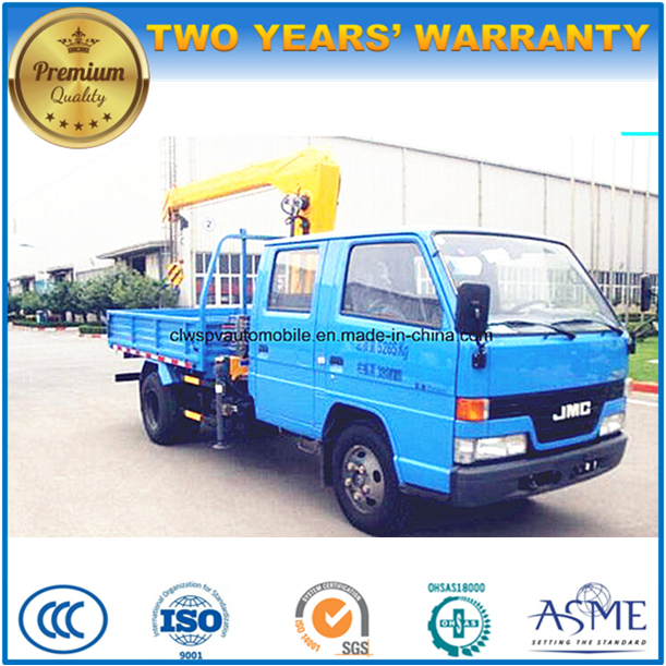 6 Wheels Jmc 2 Tons Double Cab Crane Truck Mounted with Crane 