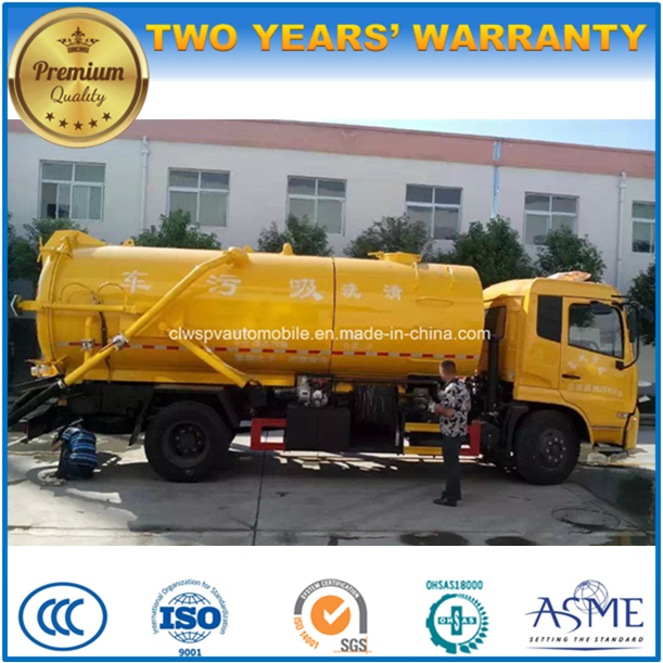 Dongfeng 4X2 Water Cleaning Vehicle 8000 L Sewer Suction Vacuum Tank Truck 