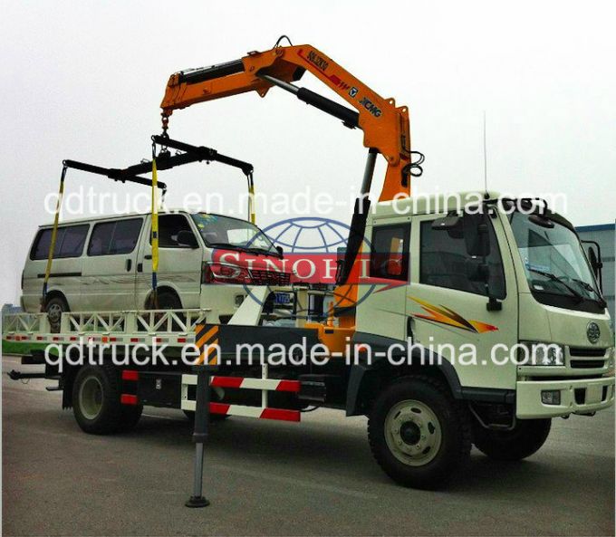 FAW Articulated Boom Crane Wrecker Truck, 3 Tons Crane Flatbed Wrecker Truck 