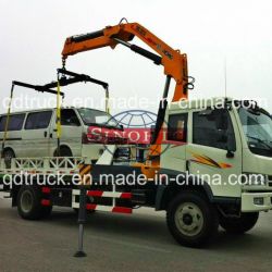 FAW Articulated Boom Crane Wrecker Truck, 3 Tons Crane Flatbed Wrecker Truck