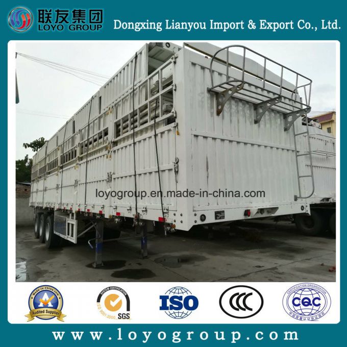 China Manufacturer Livestock Tri 3 Axle Fence Cargo Flatbed Trailer for Sale Images 1