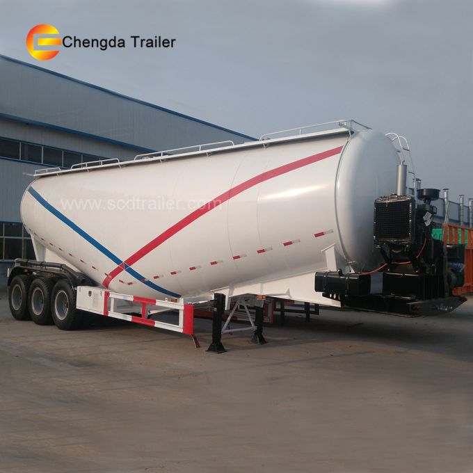 3axles 60t Engine Compressor Powder Bulk Cement Tank Semi Trailer 