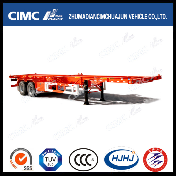 Cimc Huajun 2axle Skeleton Container Semi Trailer with Straight Beam 