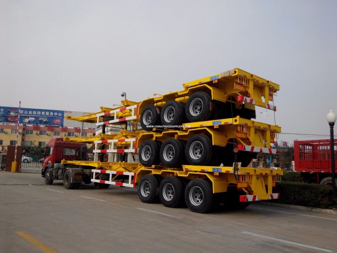 Chinese 3 Axle 40FT Gooseneck Skeleton Chassis Container Truck Semi Trailer 