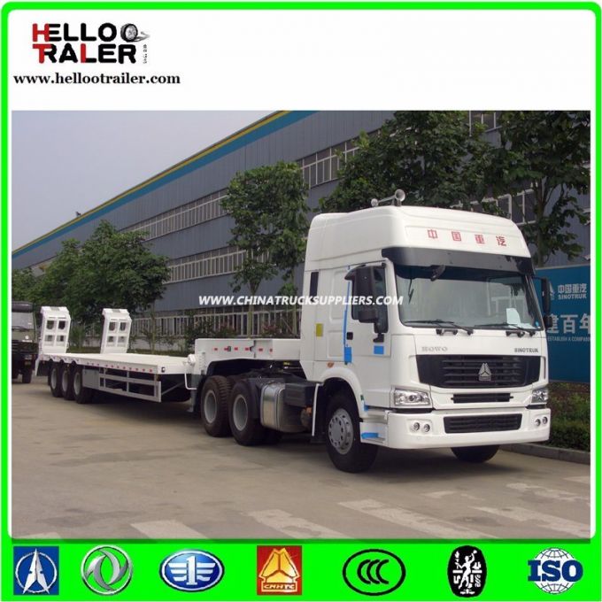 China 3 Axles Low Bed Trailer Low Bed Semi Trailer Hydraulic Ladder 