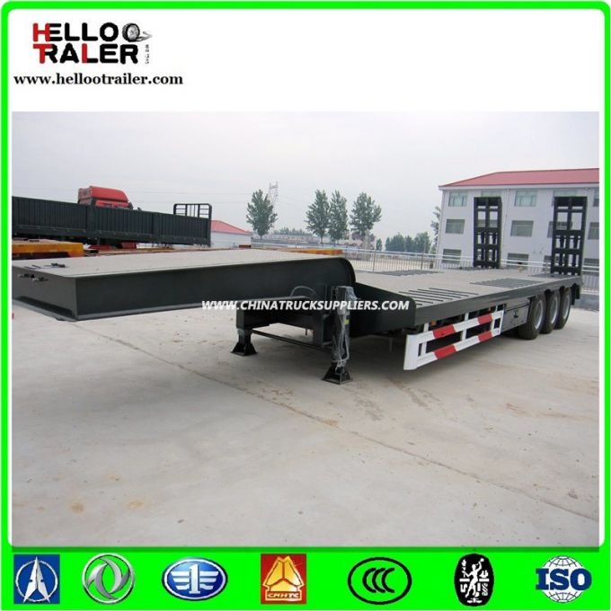 2axles Tires Covered Red Lowbed Semi Trailer with Ramp 