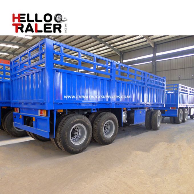 3 Axle Transport Pulling Flatbed Cargo Full Trailer with Side Wall 