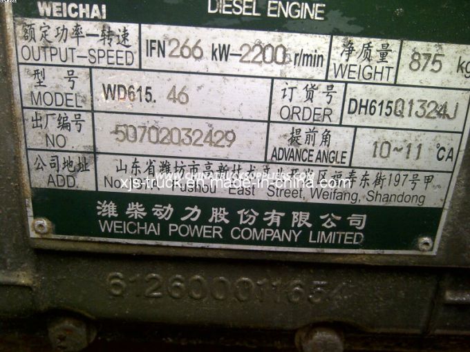 Foton Truck Weichai Wd615.46 360HP Engine 