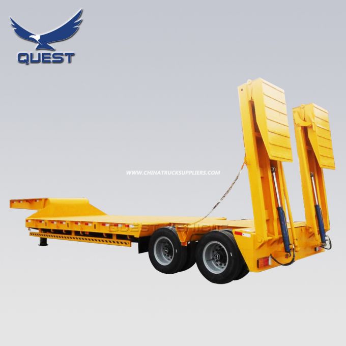 2 Axles 40 Tons Folding Hydraulic Ramp Lowboy Trailer Excavator Transport Low Bed Semi Truck Trailer 