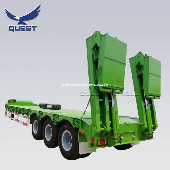 Quest 3 Axle 70tons Africa Low Bed Semi Trailer with Hydraulic Ramp 