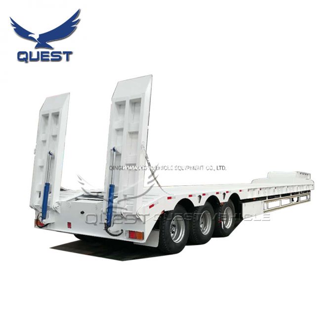 60-80ton 3axle Hydraulic Lowboy Truck Flatbed Semi Low Bed Trailer Images 1