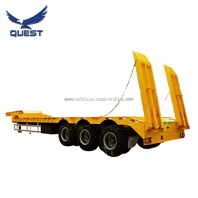 3axles 60 80ton Low Bed Flatbed Low Loader Truck Trailer 