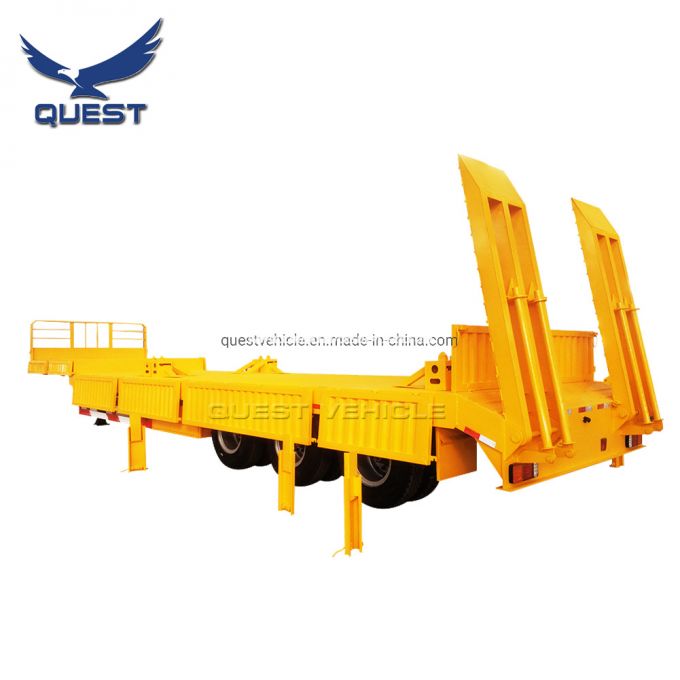 Quest 60ton Tri-Axle Heavy Duty Low Bed Truck Semi Trailer 