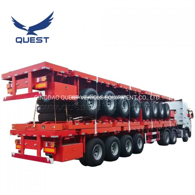 Quest China 80ton Container Truck Trailer 4 Axles Flatbed Semi-Trailer 