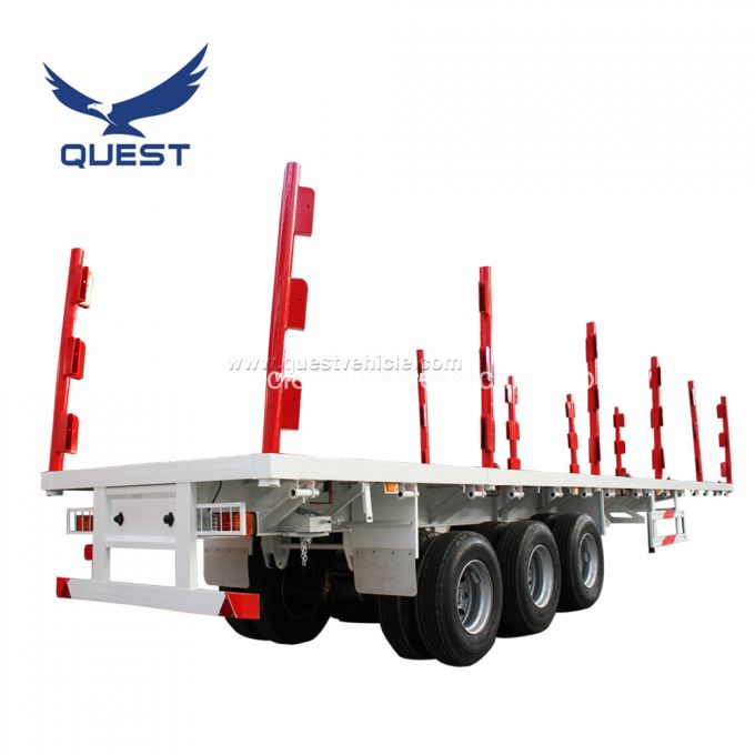 40-60 Tons Tri-Axle Timber Flatbed Container Semi Truck Trailer Images 1