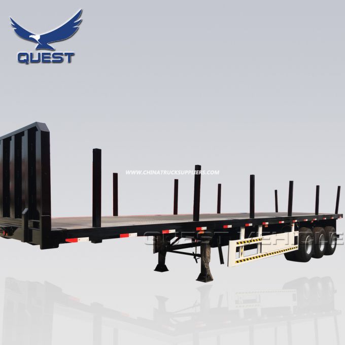 3 Axles Air Suspension Flatbed Semi Trailer with Bolster for Timber Images 1