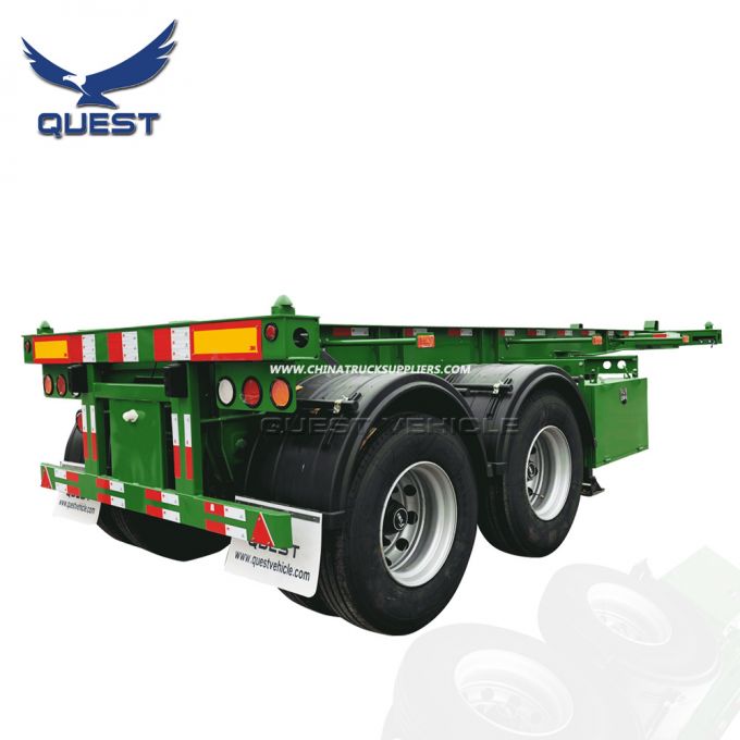 Quest 2 Axles 20FT 40FT Skeleton Container Chassis Semi Trailer 