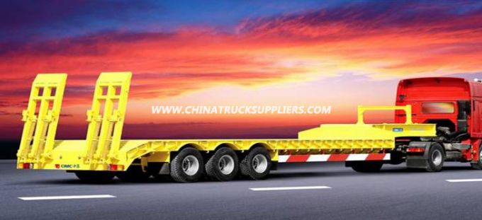 3 Axles Gooseneck Low Bed Semi Trailer 50-80t Lading Capacity 