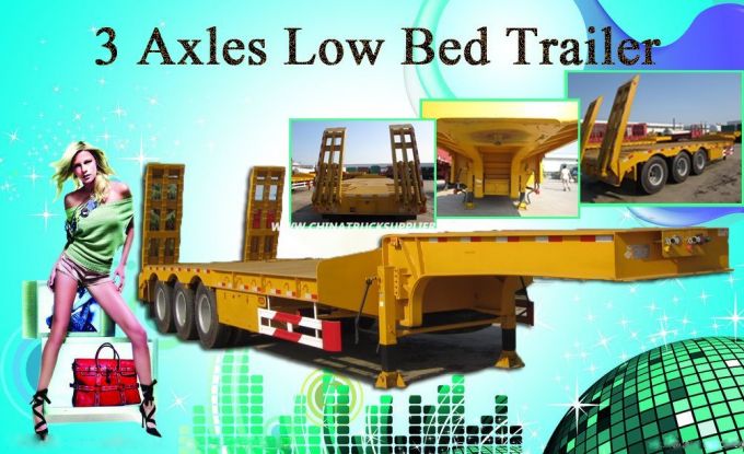 3 Axles 50-90 Ton Low Bed Cargo Truck Semi Trailer 