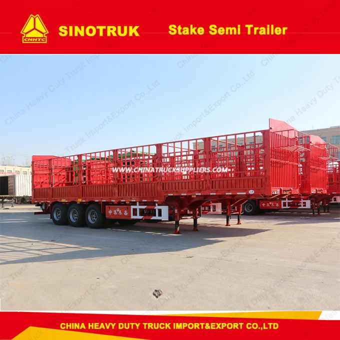 Durable Chinese Tri-Axle 60 Tons Stake Semi Trailer 