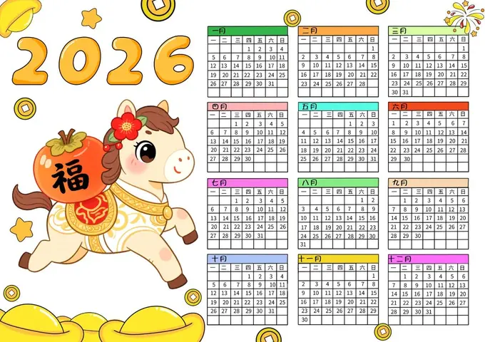 10套2026马年日历手抄报模板,高清可打印图片 2