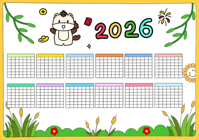 10套2026马年日历手抄报模板,高清可打印图片 3