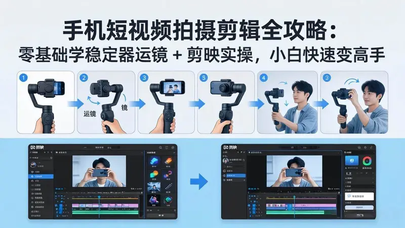 手机短视频拍摄剪辑全攻略：零基础学稳定器运镜 + 剪映实操