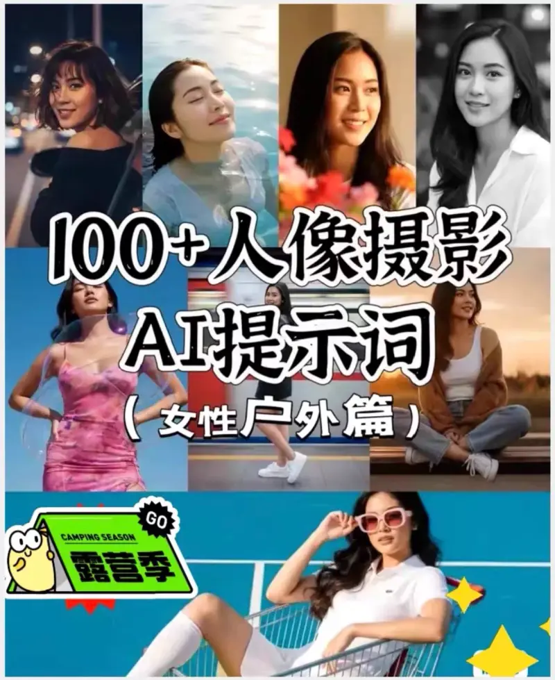 100+女性户外人像摄影AI提示词合集