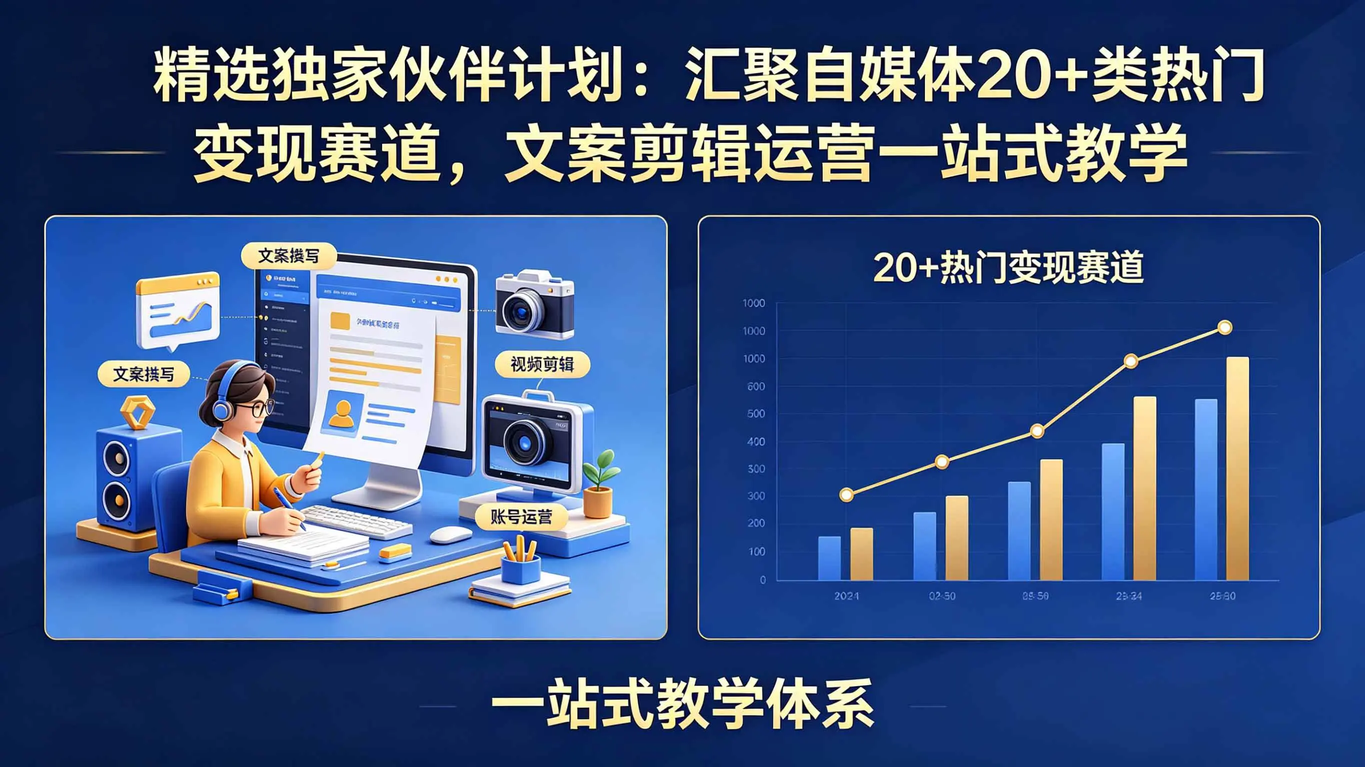 精选独家伙伴计划：汇聚自媒体20+类热门变现赛道，文案剪辑运营一站式教学 第1张