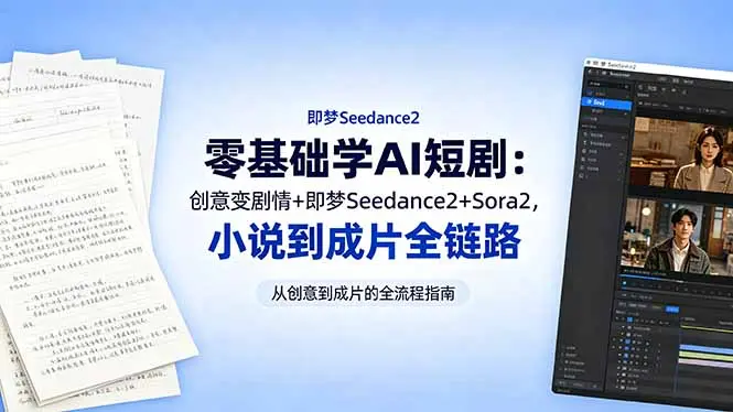 零基础学AI短剧:创意变剧情+即梦Seedance2+Sora2,小说到成片全链路 第1张 零基础学AI短剧:创意变剧情+即梦Seedance2+Sora2,小说到成片全链路 第1张