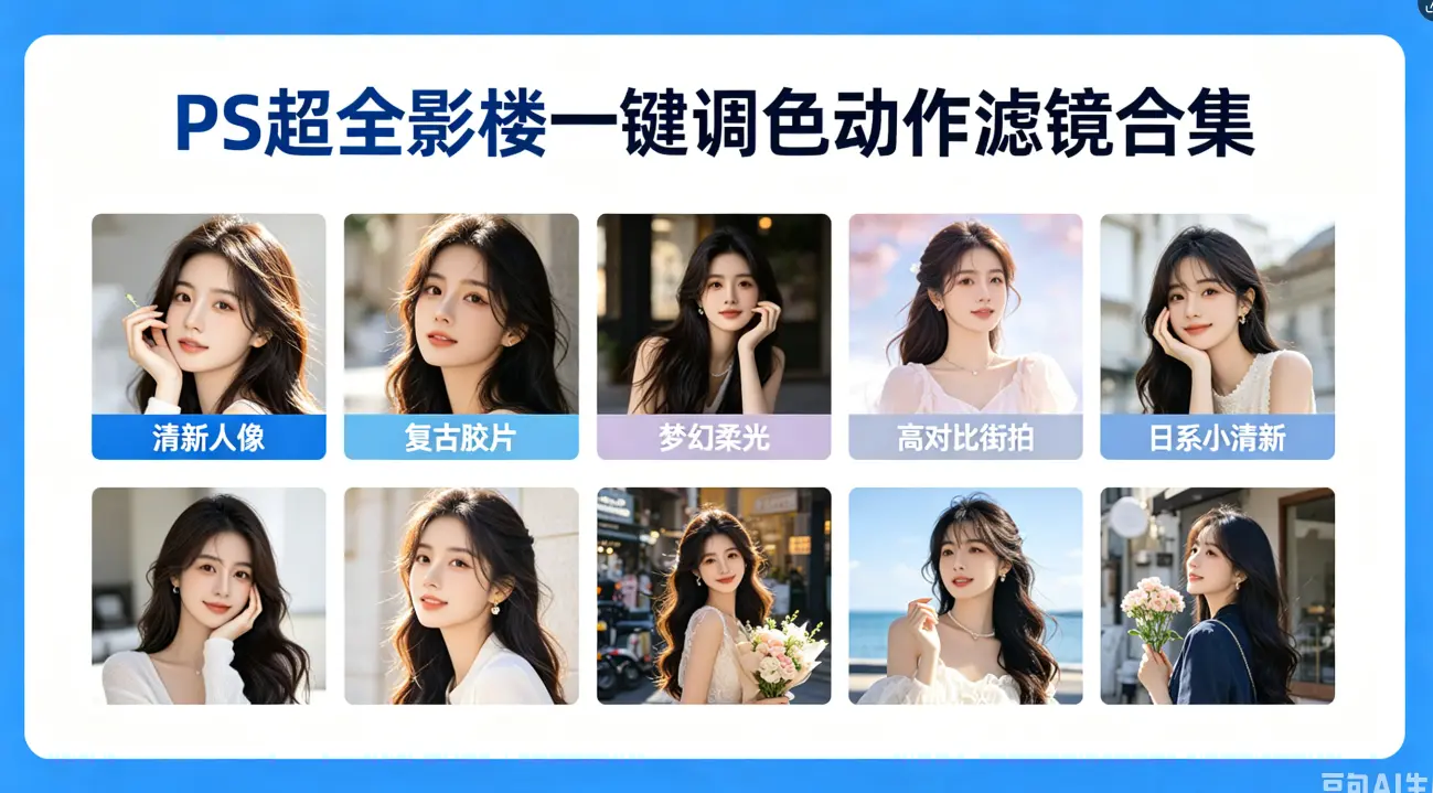 PS超全影楼一键调色动作滤镜合集 第1张